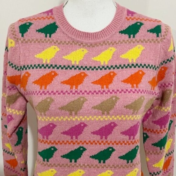 Boden Edie Fair Isle Sweater Pink Birds Women's Size S - Picture 3 of 7